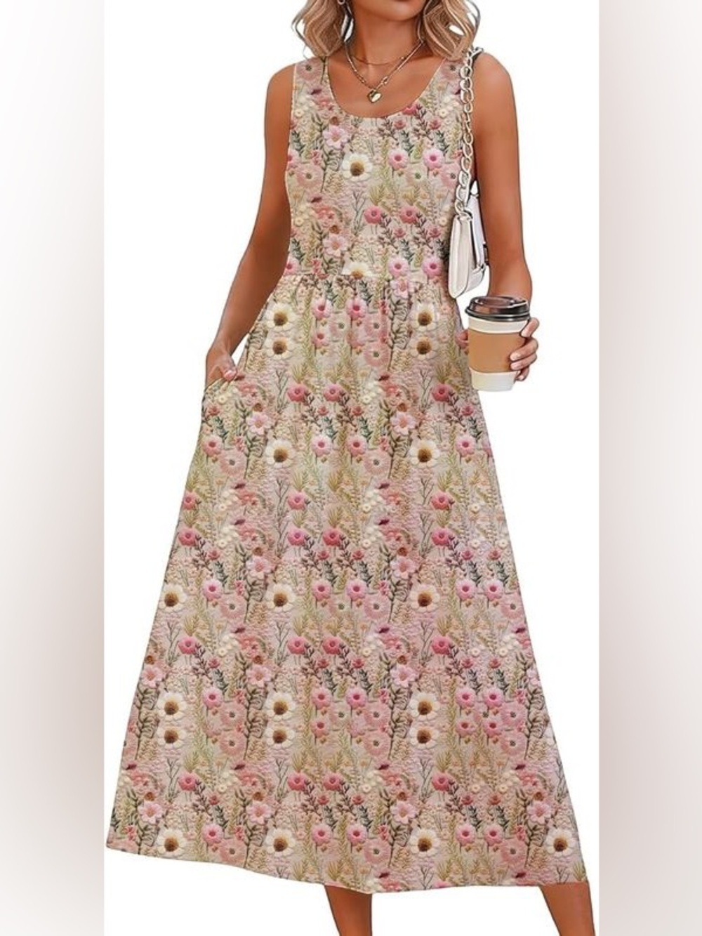 Women’s Floral Midi Dress Size Medium Sleeveless Pink Botanical Fit & Flare